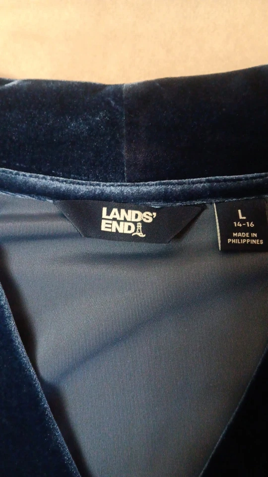 Top de noche Lands' End azul de terciopelo aplastado, grande, suave cómodo elástico Foto 3 de 4