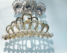 2 GOLD AND SILVER SEA SHELL PONYTAIL HAIR JAW CLAW CLIPS NWT