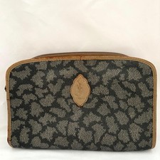YVES SAINT LAURENT Vintage Clutch Handbag Leather W28 x H18 cm Authentic