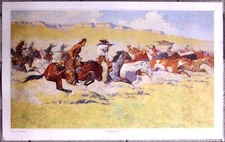 The Fight For The Stolen Herd by Frederic Remington  37" X 23" Western Art Print