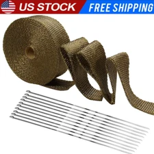 2" x50ft Roll Titanium Header Turbo Pipe Manifold Exhaust Heat Wrap Tape 10 Ties
