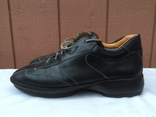 SANTONI Mens Black Leather Sneaker Fashion Shoes US 9 D