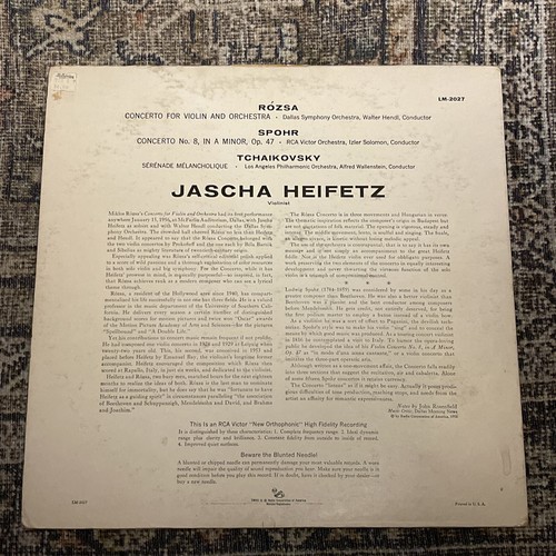 RCA LM-2027 Heifetz Rozsa & Spohr Violin Concertos HENDL 1S 1S 1956 VG+ To EX - Picture 2 of 5