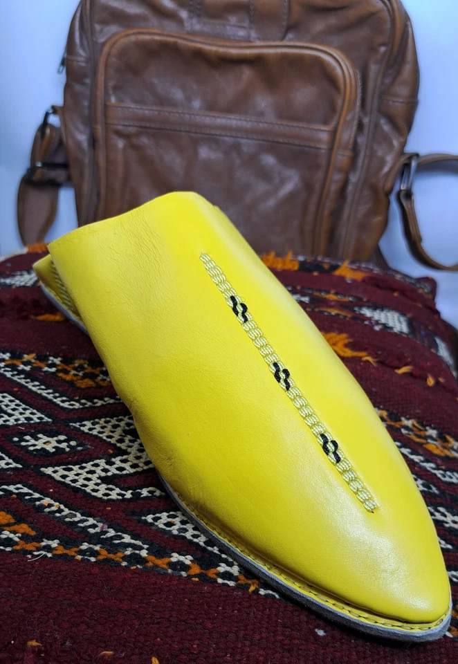 Марокканские традиционные мужские тапочки-бабуши ручной работы кожа желтые бесплатно - Изображение 3 из 4