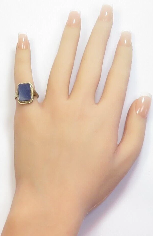Antique 1920's Lapis Lazuli 13K White Gold Engraved Ring Size 5 UK-J1/2 Art Deco - Image 2 of 4