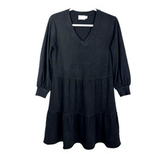 Nation Ltd Women’s Size XS Black V-Neck Tiered Dress Cotton Casual Flaw