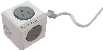 PowerCube - USB, Electric Outlet Adapter 5ft Extension Cord Power Strip - White