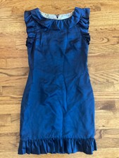 Anthropologie Ruffian Navy Blue Silk Blend Ruffle Trim Dress 2