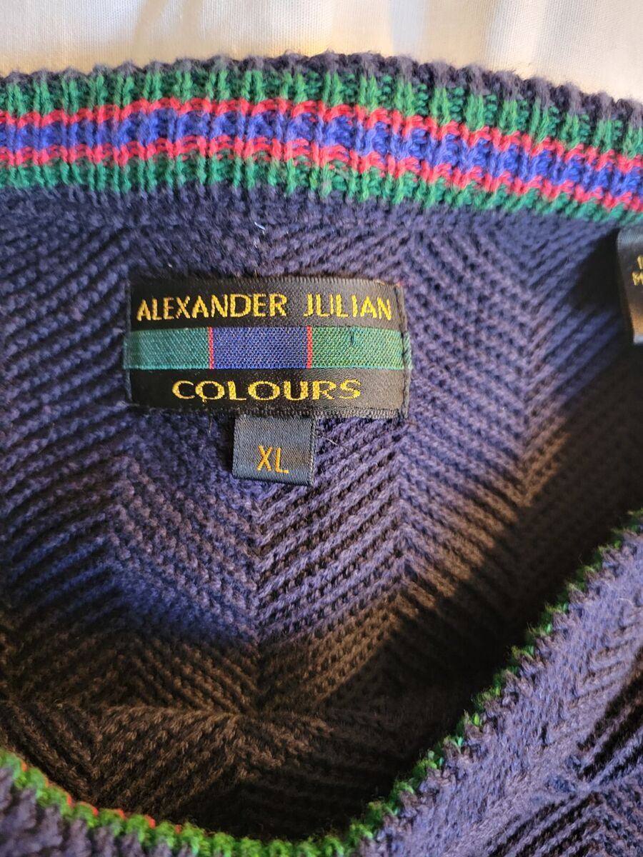 Alexander Julian Colours Sweater Mens XL Crewneck, Navy Blue Alexander Julian Colours Sweater Mens XL Crewneck, Navy Blue