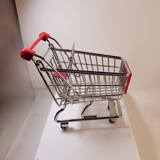 Miniature Metal Grocery Shopping Cart For Doll or Barbie Functional Red