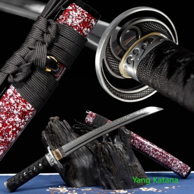 Clay T10 Carbon Steel Real Hamon Japanese Tanto Samurai Sharp Sword Dagger #1093