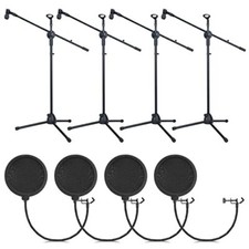 4 Pcs Tripod Microphone Stand Adjustable Boom Height Mic Stand with Mic Clip