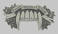 Fang Belt Buckle LOVE NEVER DIES Brushed Vintage Metal Rock Rebel New Men Women