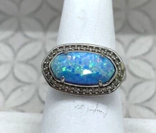 Kendra Scott Emmaline Ring size 6 Ice Kyocera Opal Silver Tone crystal halo Used