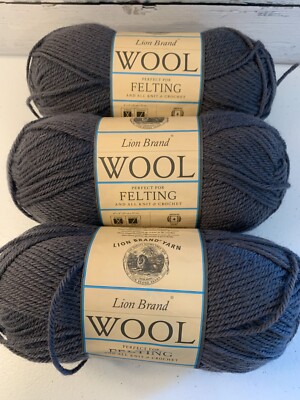 Lot 3 Lion Brand Wool Yarn Perfect for Felting Slate Gray Worsted #4
