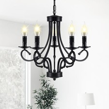 5 Lights Black Iron Chandelier Pendant Ceiling Light Living Room Fixture