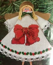 Clothespin Angel Ornament Bow on Dress Counted Cross Stitch Kit NEW Christmas