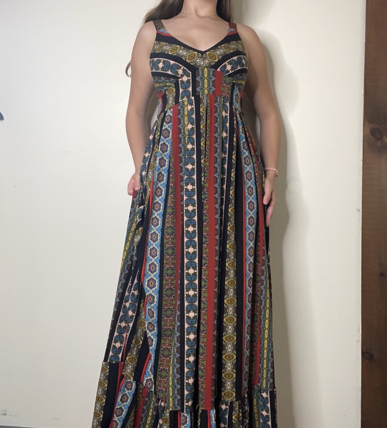 Tahari Mixed Pattern Patchwork Boho Long Maxi Dre… - image 1