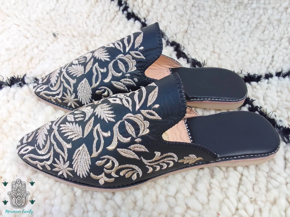Moroccan babouche embroidered mules Moroccan slippers women slip ons - Image 4 of 4
