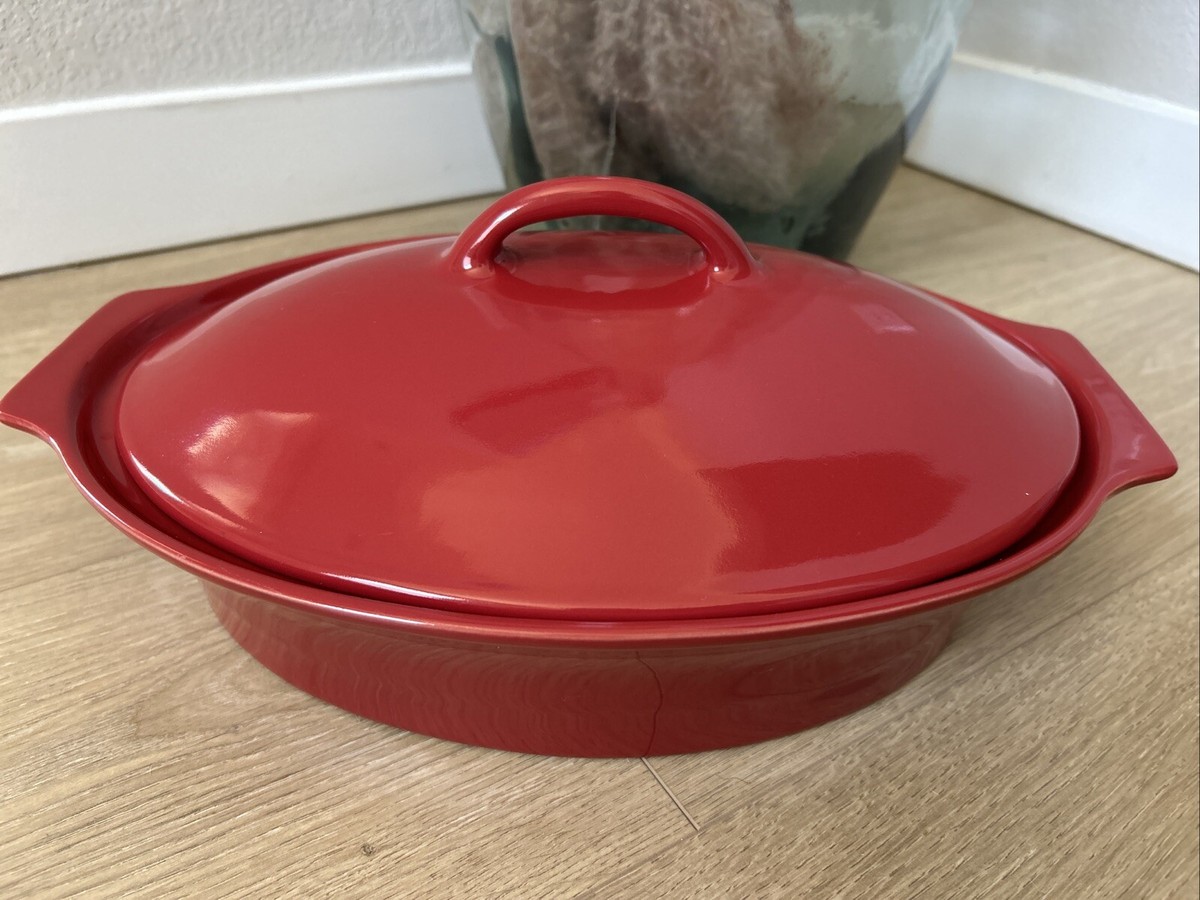 Williams Sonoma Essential Ovenware Stoneware Lid Red Oval Casserole Dish  Baking