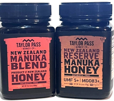 Manuka Honey BLEND Taylor Pass +RESERVE MGO 83+ 2 JARS, 1 LB. 500G. New Zealand