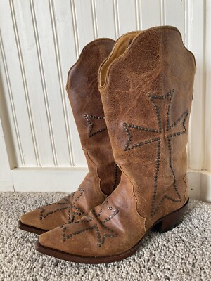 Old Gringo Western Boots Women's 6B Camel Brown Beaded Cross Pointed Toe