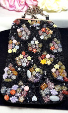 La Viola Beaded Floral Heart Multi Colored Black Sequin Ladies Purse