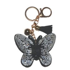 Rhinestone Keychain Accessories for Women, Bling Keychain, Butterfly Blk/Wht