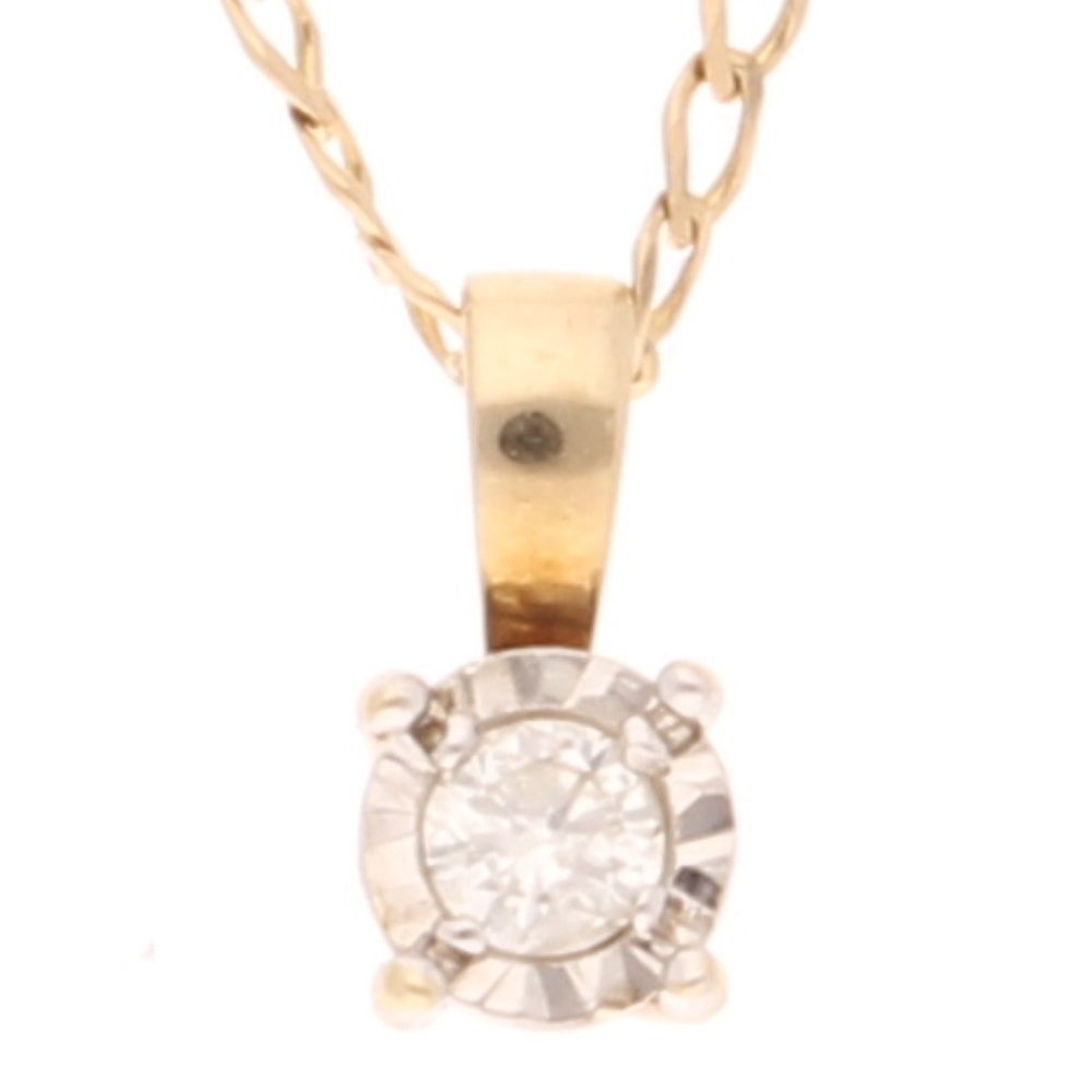 9Carat Yellow Gold 0.05ct Diamond Pendant (4x9mm) w/ 20.25"" Curb Chain (1mm W...