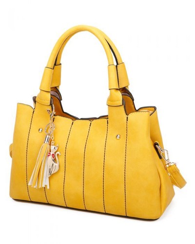New Womens Top-Handle With Cat & Tassel Charms Handbag Tote Shopper Shoulder Bag - Picture 6 of 19