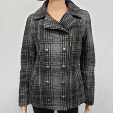 Xoxo Faux Double Breasted Asymmetrical Zip Up Plaid Wool Blend Jacket Coat S