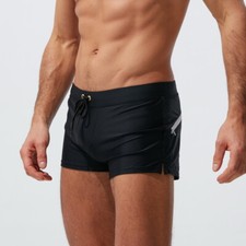 Swimming Trunks Men's Boxers Surf Beach Shorts Swimwear With Pocket Black 452