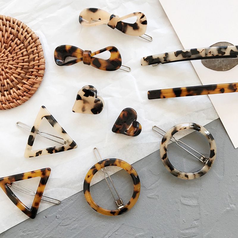 Women Korean Hair Clips Vintage Leopard Amber Tortoise Color Ha