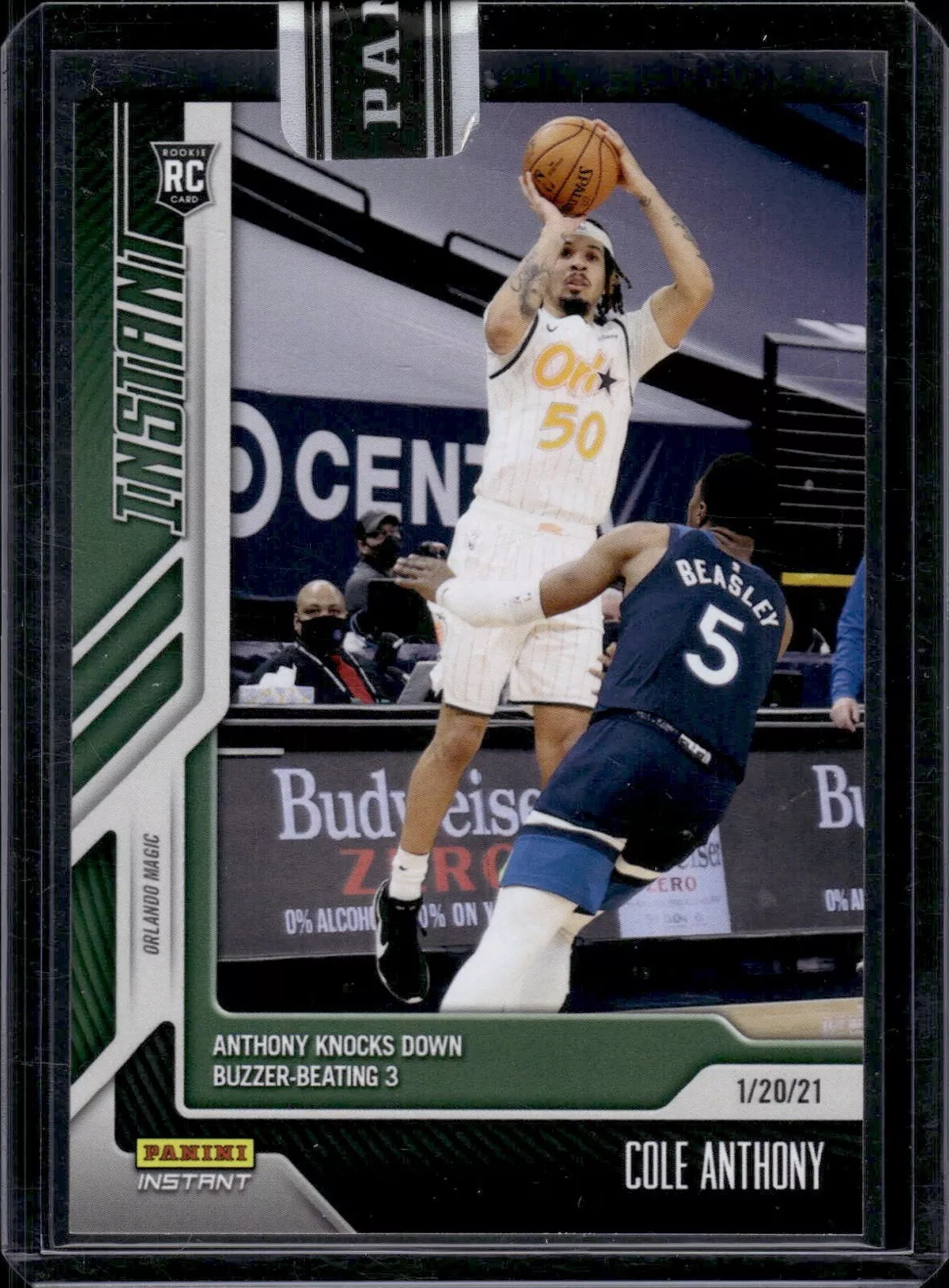 COLE ANTHONY 2020-21 PANINI INSTANT #50 ROOKIE BUZZER BEATER 4/5 GREEN RC