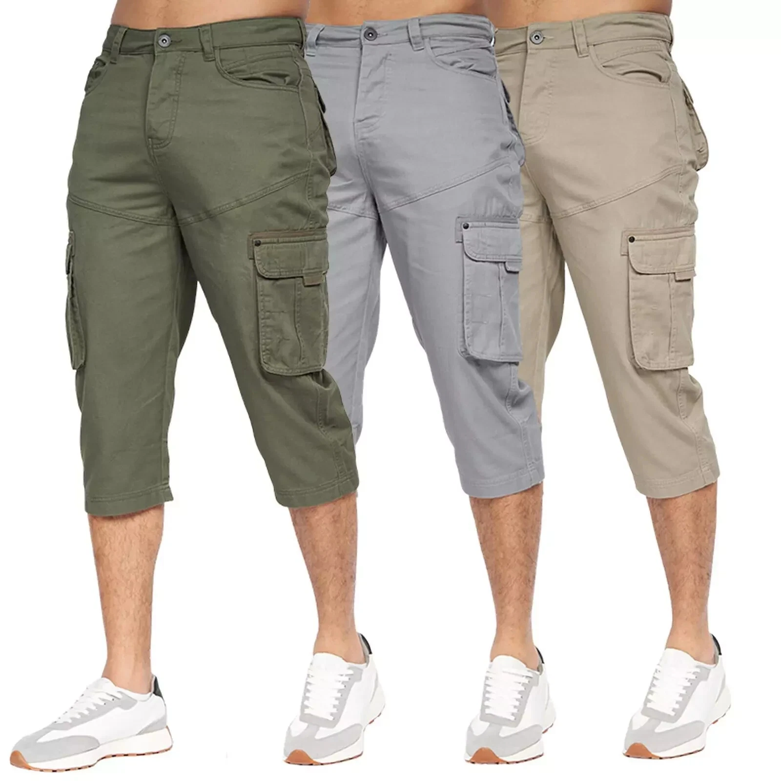 Mens Cargo Combat Shorts Cotton Casual 3/4 Length Chino Knee Length RRP £30