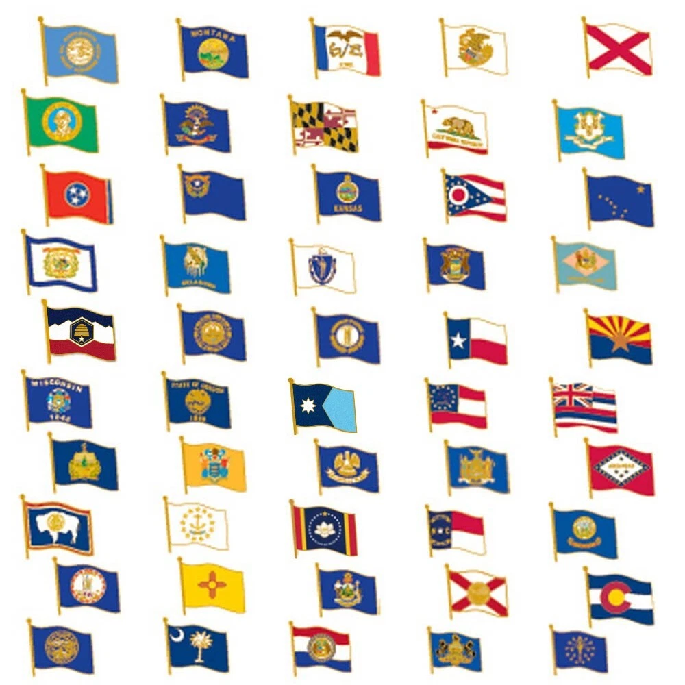 PinMart's US State Flag Pin Collection Pack of 50 Enamel Lapel Pins