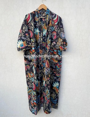 Mujeres indias Mukut Print Night Wear Kimono Albornoz Maxi Vestido Vestido Bata - Imagen 5 de 7