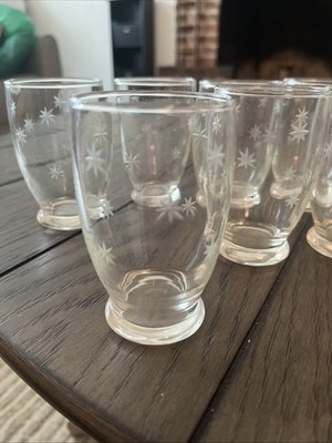 8 x Vintage Cut Glass MCM Atomic Starburst Juice Tumbler Set of 8
