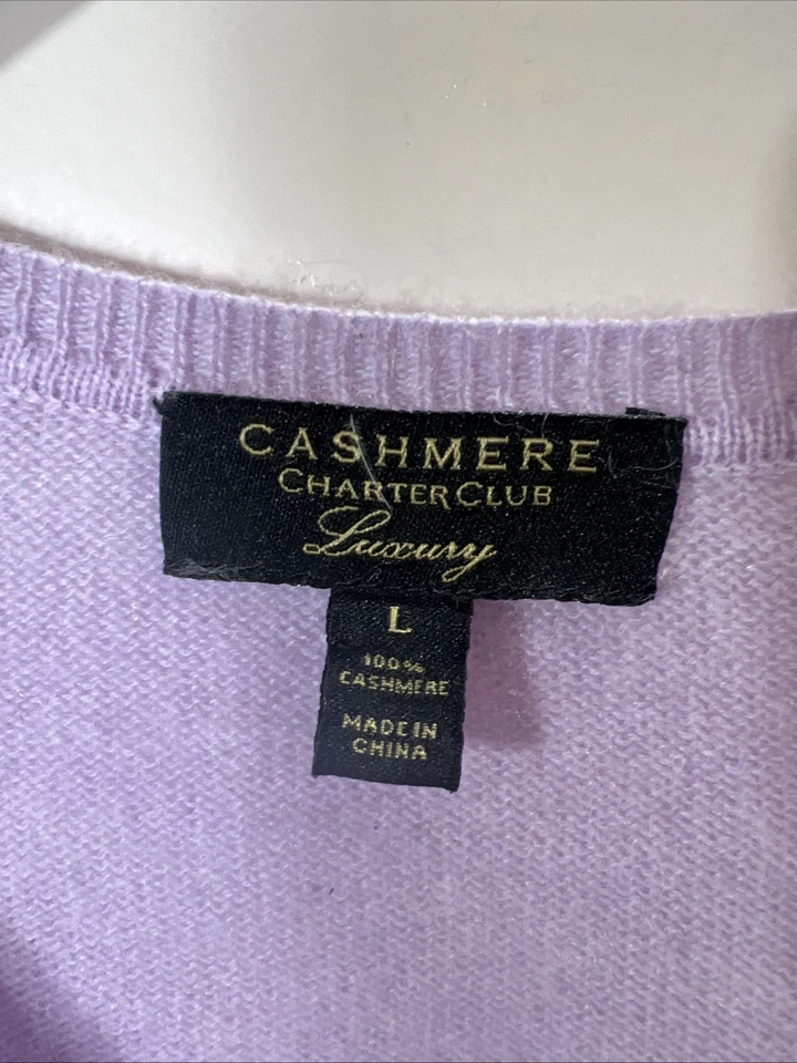 Suéter Charter Club para mujer de cachemir con cuello en V talla L lavanda atemporal minimalista Foto 3 de 4