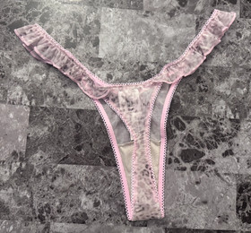 NWT VICTORIA'S SECRET PINK LEOPARD CHEETAH MESH FLUTTER RUFFLE THONG PANTIES