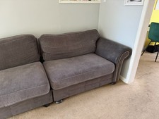 Grey Solid Fabric Sofa 3-Seater Rolled Arms 92cmx260cmx90cm Living Room