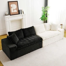 Color-Block Velvet Multifunctional Sofa w/ Flexible Arrangement, White+Black