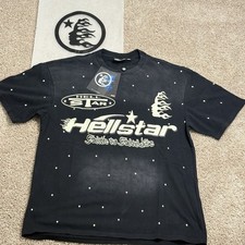 Hellstar Mens Black Graphic Logo Crew Neck Sh...