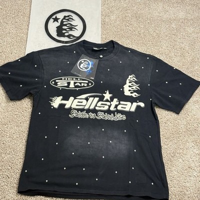 Hellstar Men's Black Graphic Logo Crew Neck Short Sleeve Cotton T-Shirt L