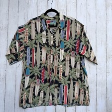 Reyn Spooner Shirt Mens XL Surfboard Palm Tree Rayon Hawaiian Aloha Tropical