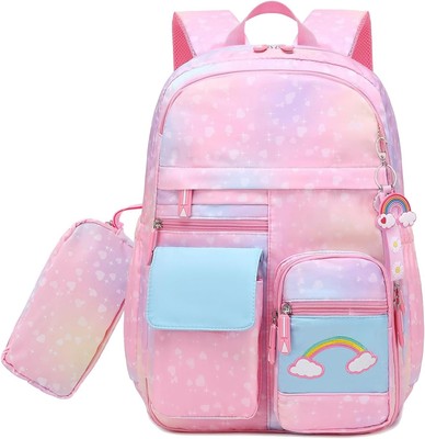 School Backpack for Girls Rainbow Kids Cute Pink Set