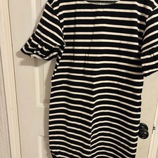 J. Crew Black White Striped Ruffle Bell Sleeve Shift Dress