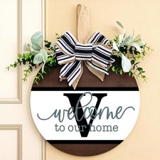 Personalized Front Door Wreath with Family Initial A-Z - 30cm Wooden Welcom...