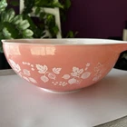 Vintage PYREX Pink White Gooseberry Cinderella 4 Quart Mixing Bowl 444