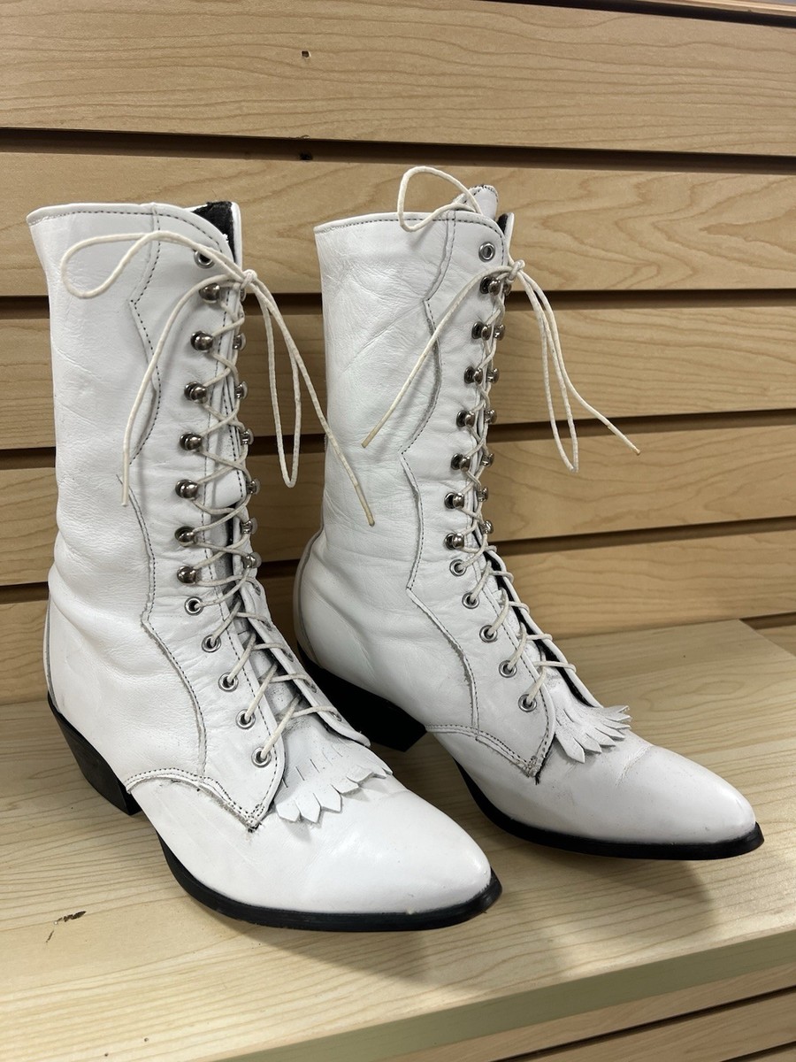 1980s Laredo Leather White Victorian Style Prairie Boots Speed